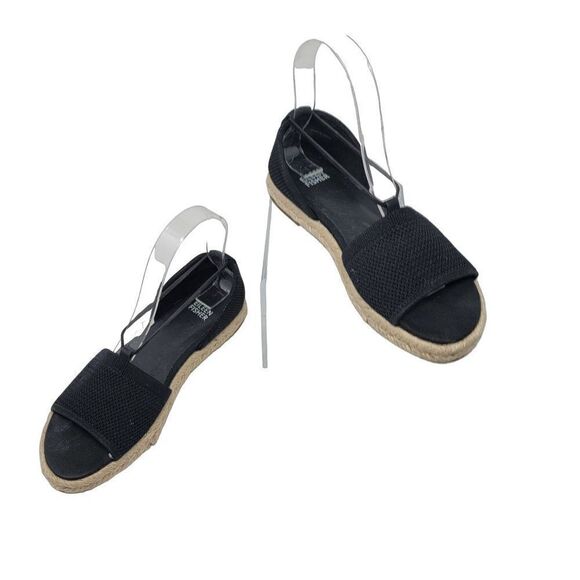 Eileen Fisher Vegan Shoes 6 Mews Mesh Slip-On Espadrilles Peep Toe Black Casual - Picture 1 of 10